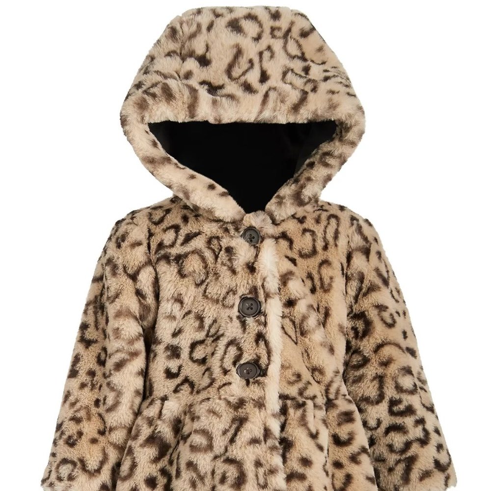 FIRST IMPRESSIONS Infant Girls Leopard-Print Faux Fur Hooded Coat 18 Months